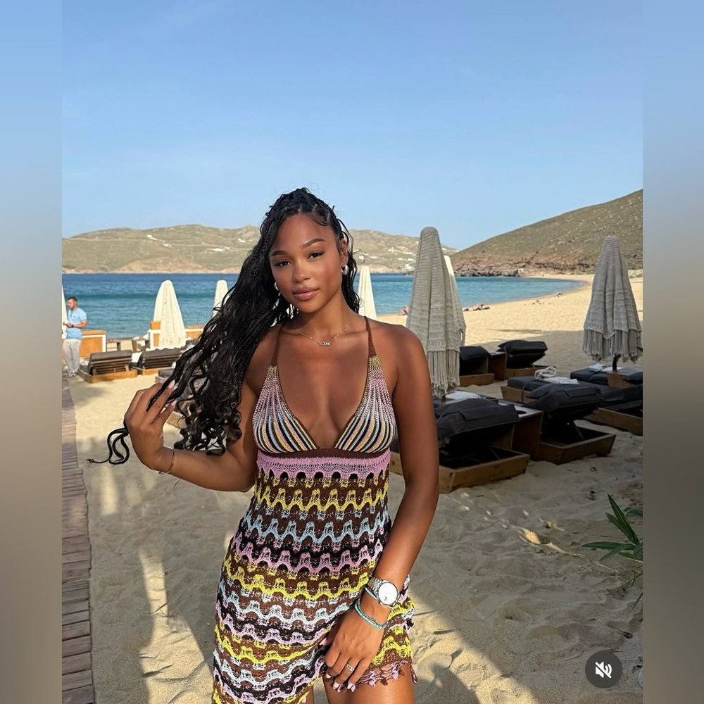 Zara multicolor boho Knitter  Crochet Beach summer vacation Dress - Picture 6 of 11